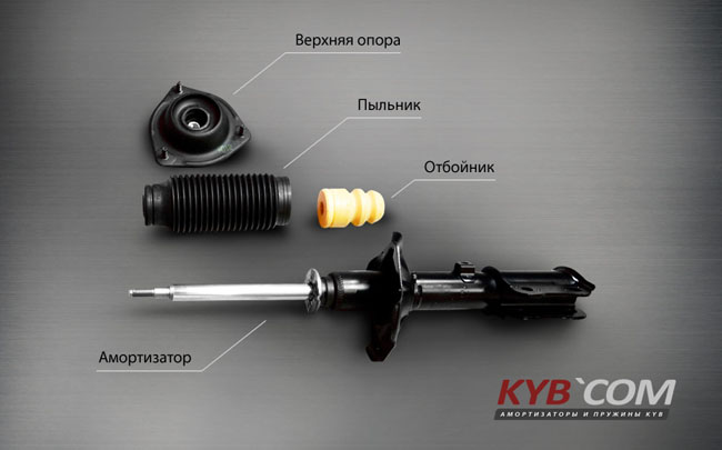 Амортизатор, пыльник, отбойник и опора по-отдельности